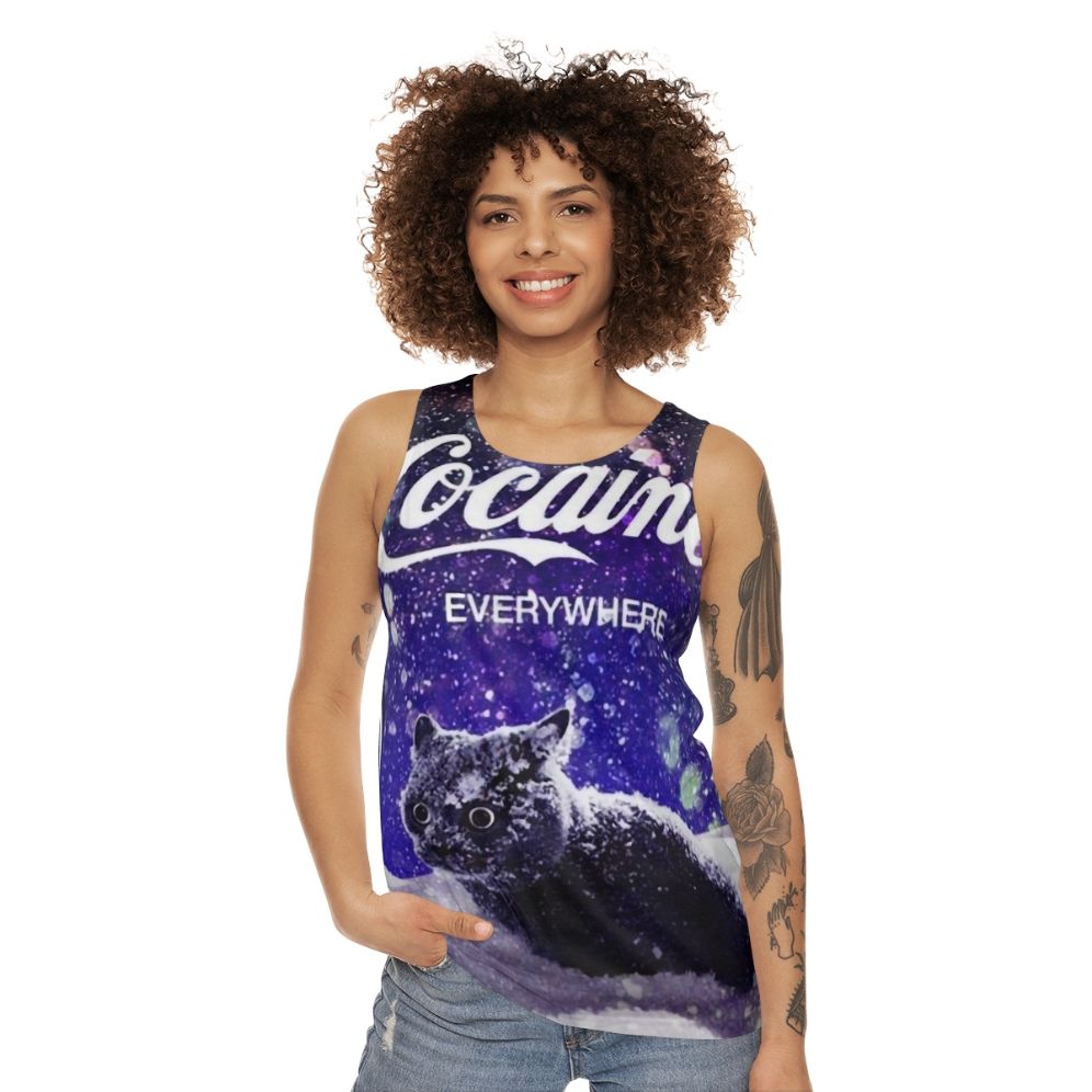 Cocaine Cat Unisex Tank Top with Artistic Design - women