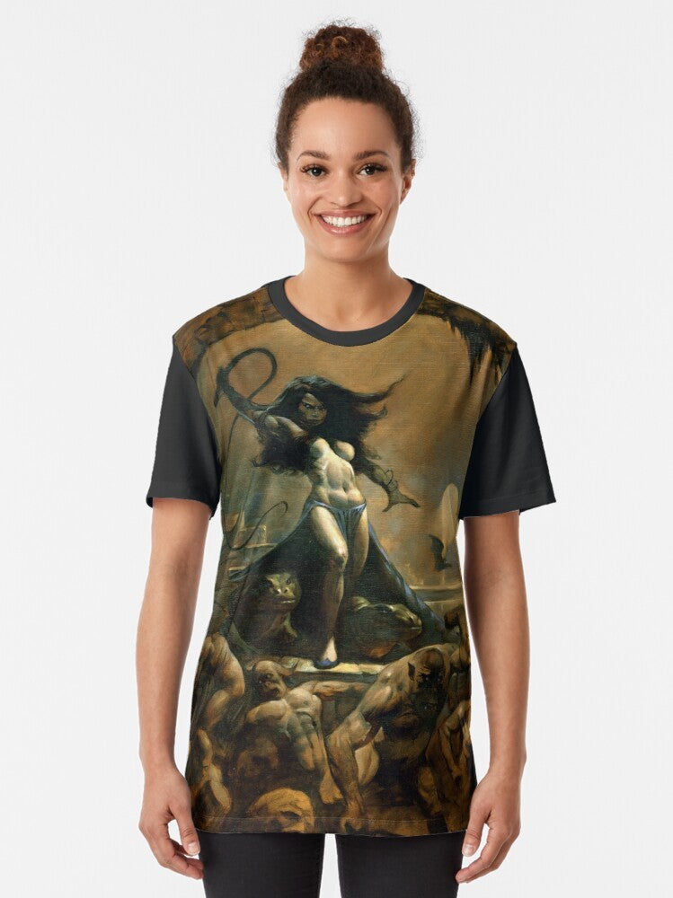 Dungeon Master fantasy graphic t-shirt with monsters, mistress, chains, and whip - Women