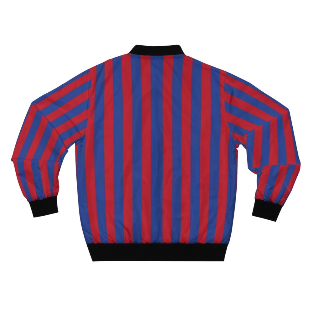 Red and Blue Striped Football Inspired Bomber Jacket - Back