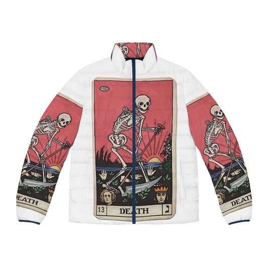 Death Tarot Puffer Jacket featuring dark, spooky tarot art