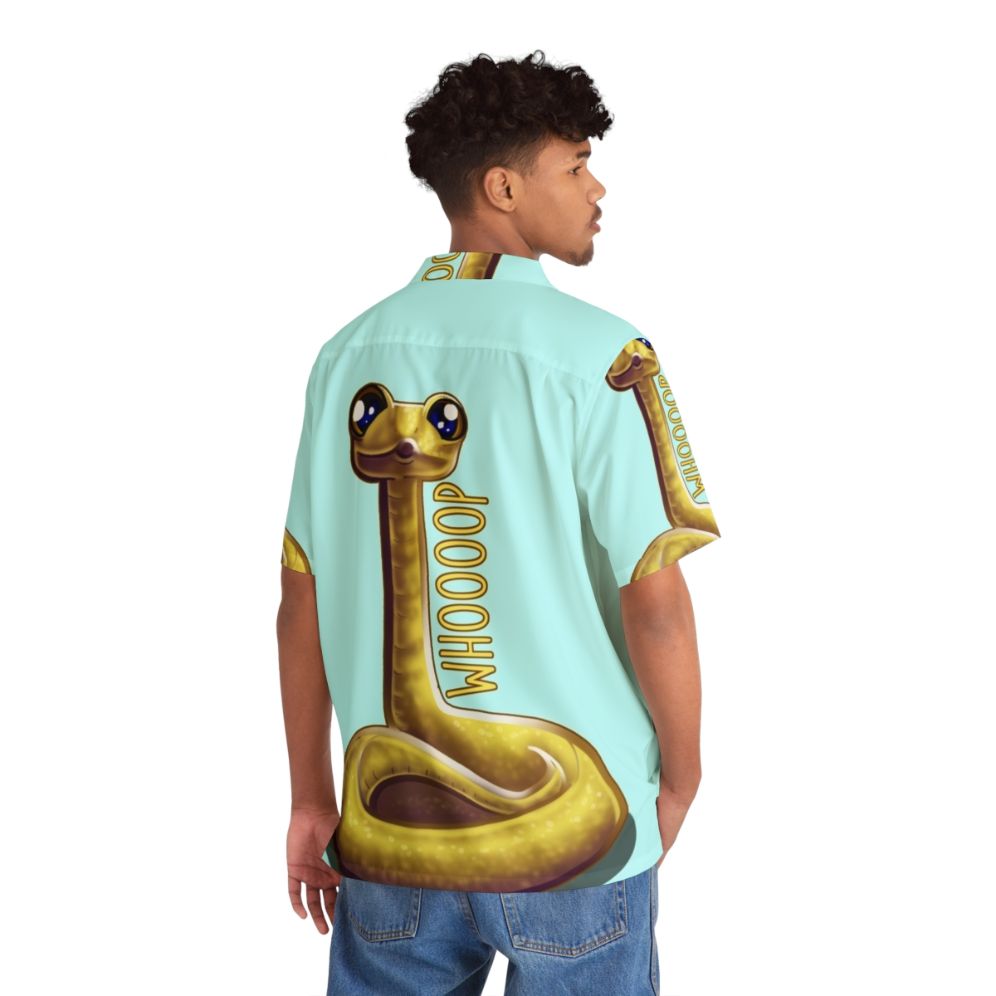 Whooping snake themed hawaiian shirt with bright yellow and green colors - People Back