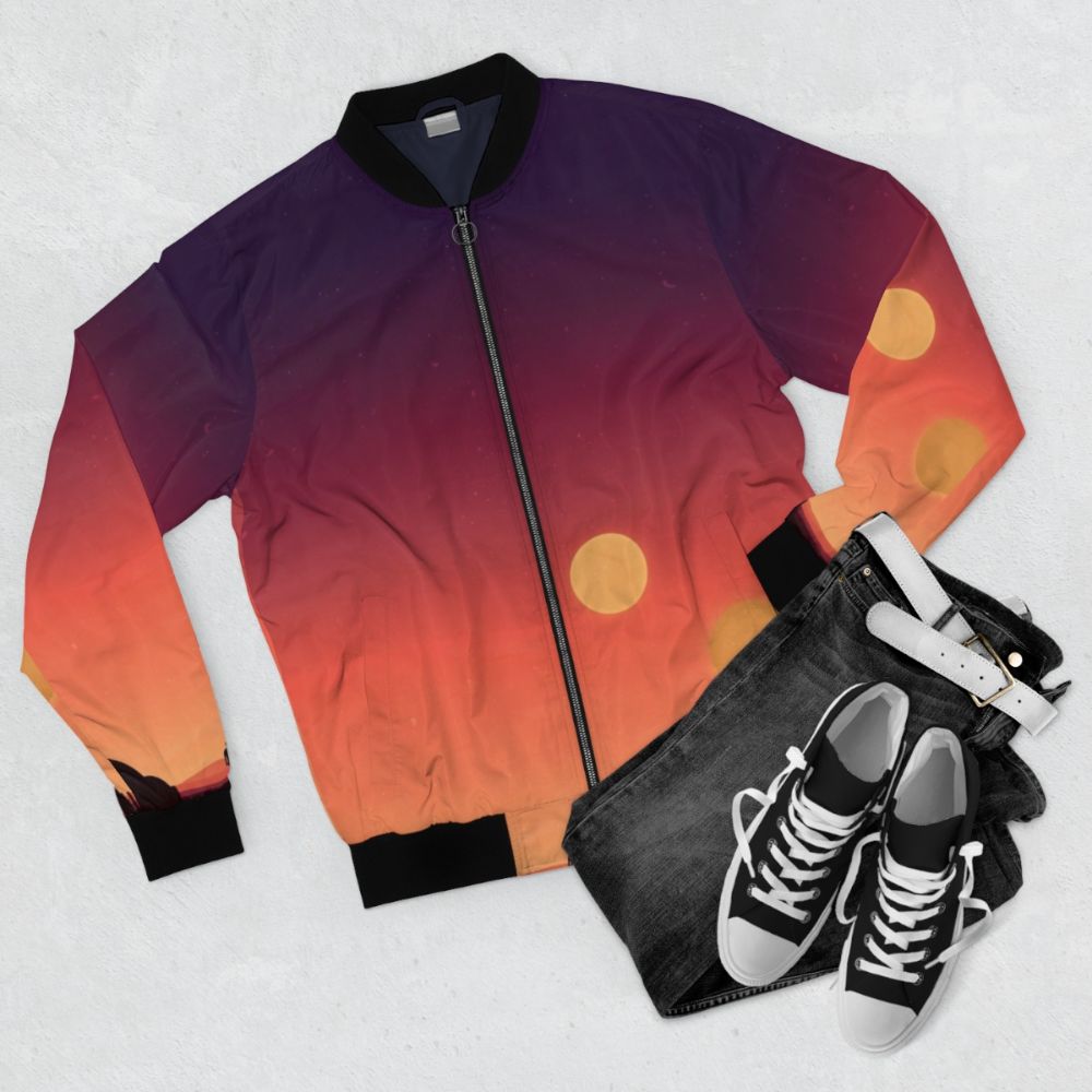 Tatooine Sci-Fi Bomber Jacket with Star Wars Gradient Design - Flat lay