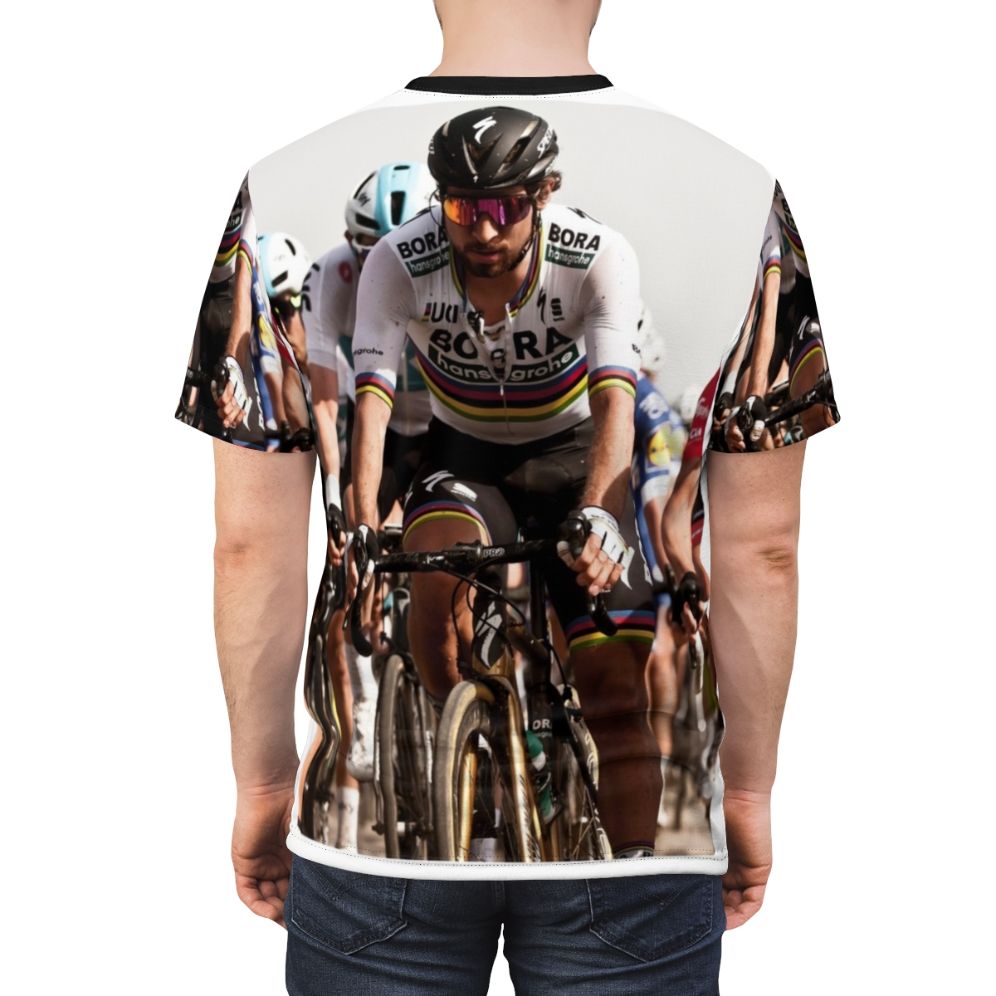 Peter Sagan inspired cycling t-shirt featuring the 2018 Paris Roubaix winner - men back