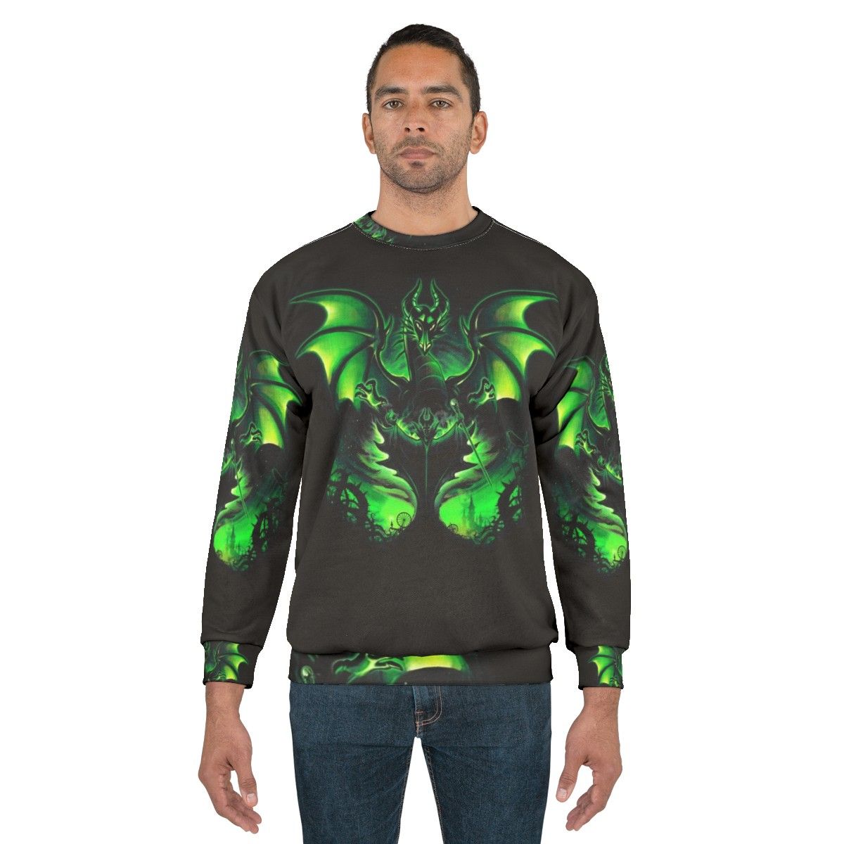 Maleficium sweatshirt featuring a sleeping beauty villain and dragon design - men