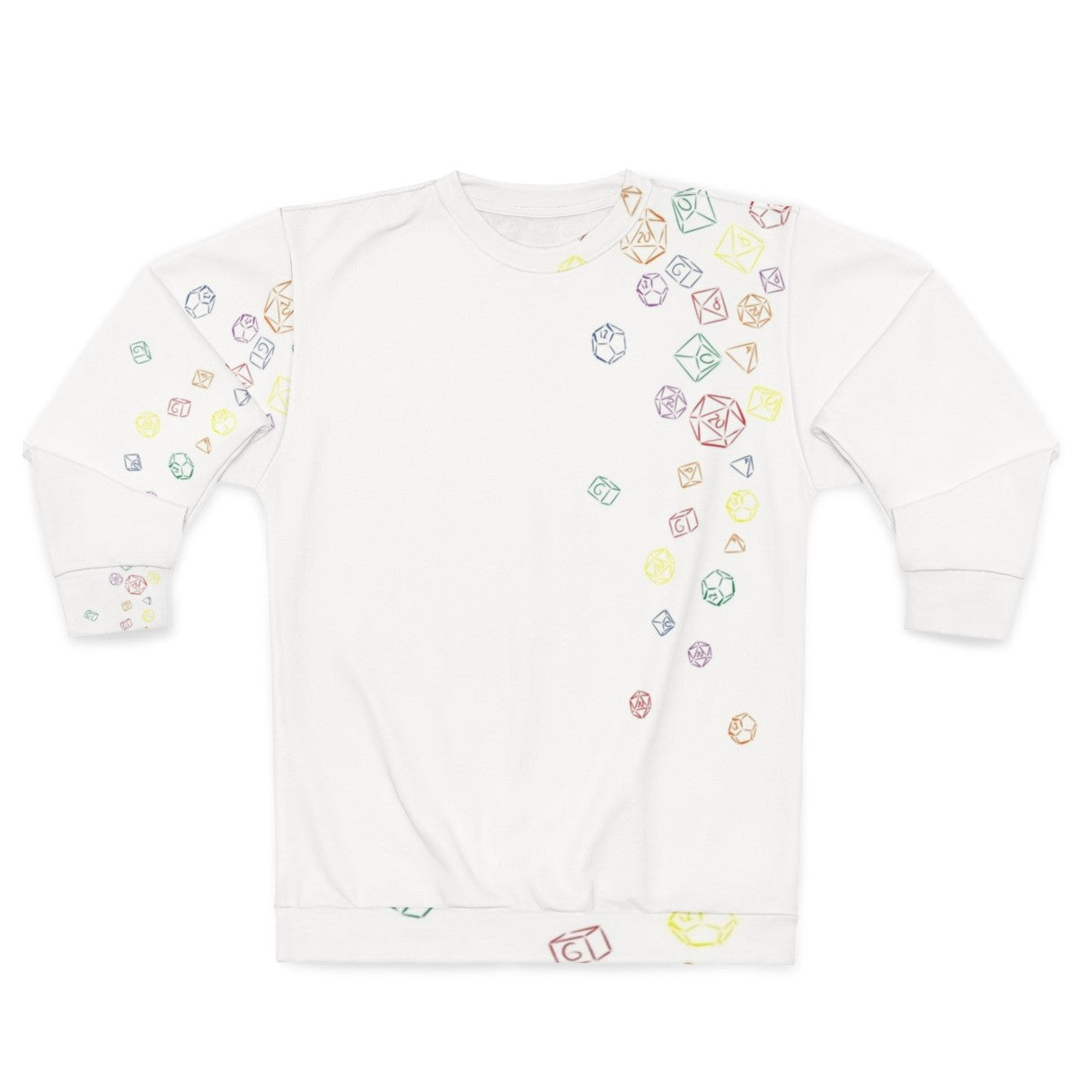 Colorful sweatshirt with a vibrant dice pattern design