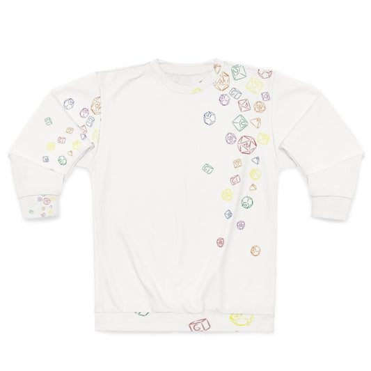 Colorful sweatshirt with a vibrant dice pattern design