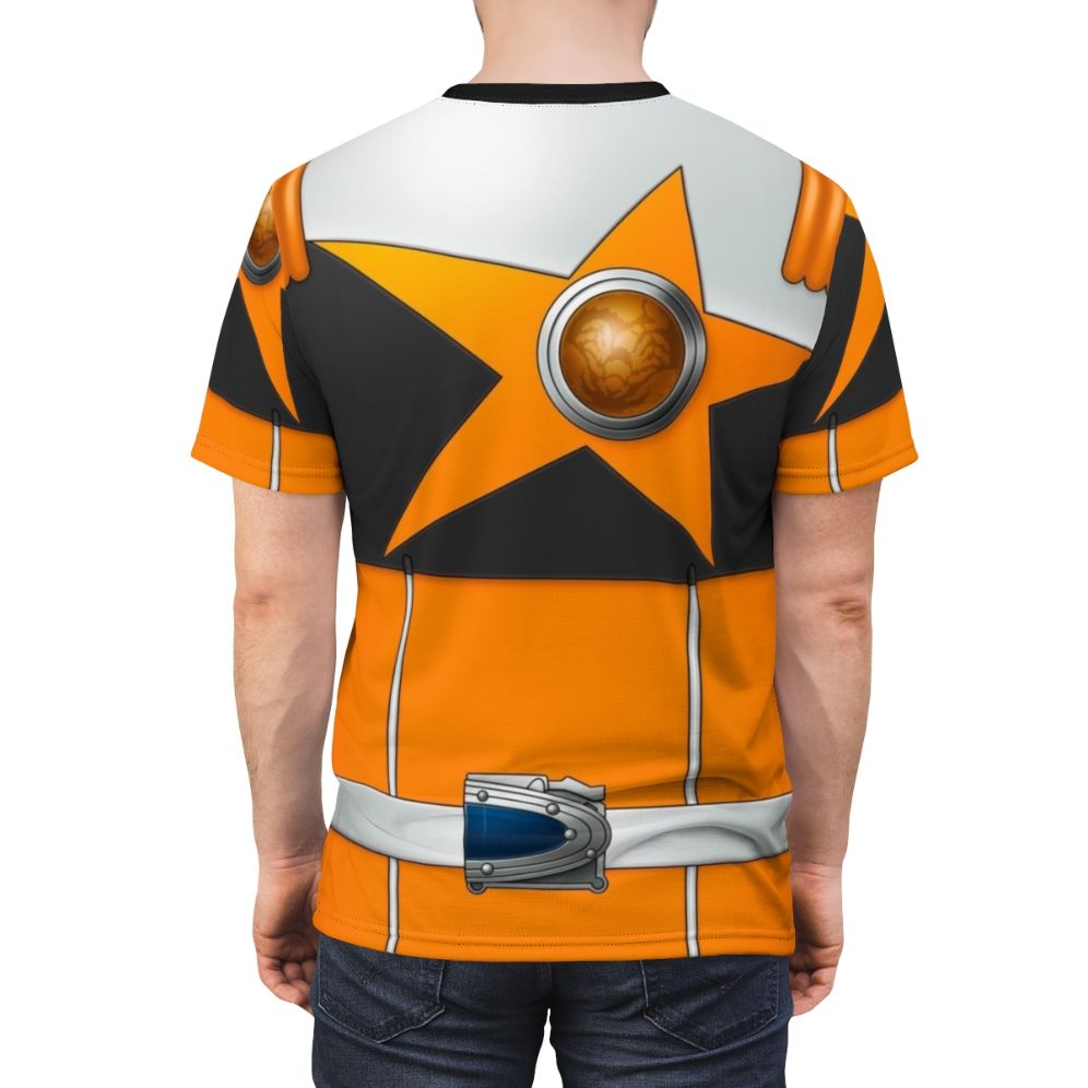 Stylized orange scorpion and galaxy design t-shirt inspired by the Japanese superhero TV series Kyuranger - men back