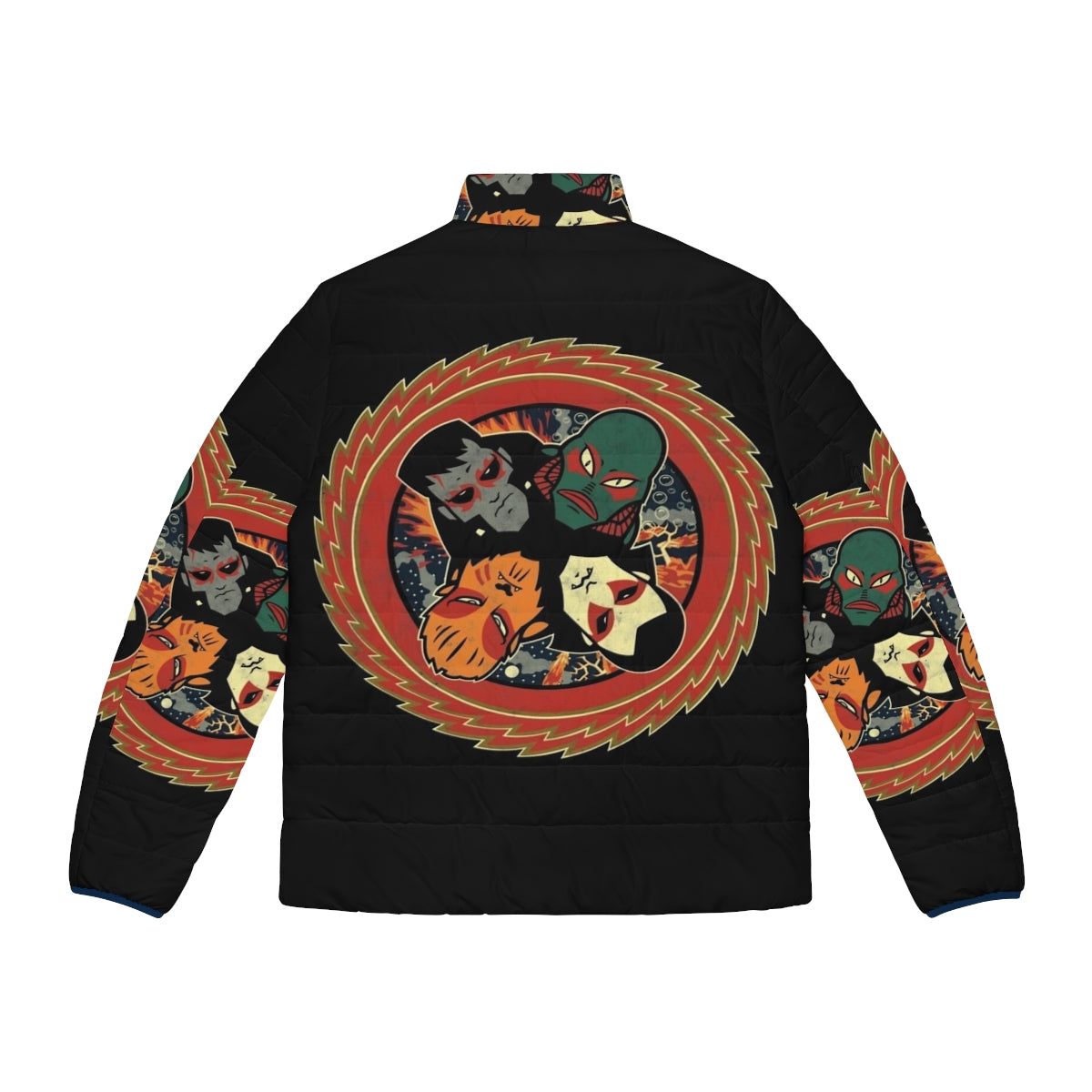 Monsters of Rock Vol III Puffer Jacket with Halloween Nostalgia Mashup - Back