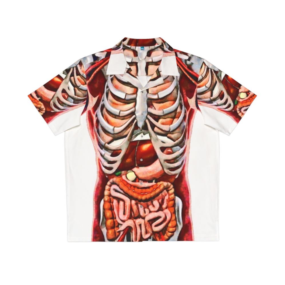 Anatomically detailed Hawaiian shirt with skeleton and internal organ design