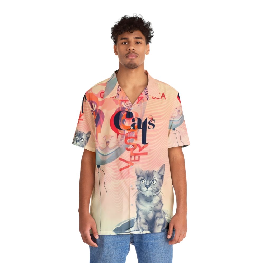 Enchanting cat's universe fantasy Hawaiian shirt with nautical and ocean-themed artwork - People Front