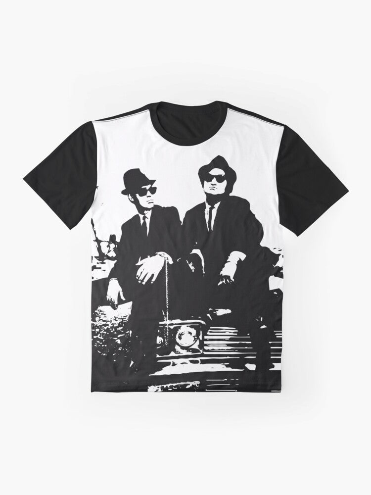 Blues Brothers Graphic T-Shirt featuring a vintage-inspired design with iconic characters from the classic movie - Flat lay