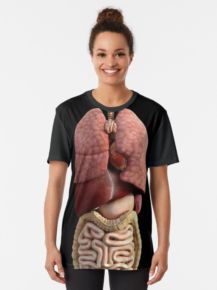 Anatomical 3D graphic design featuring the internal organs of the human body - heart, liver, pancreas, etc. - Women