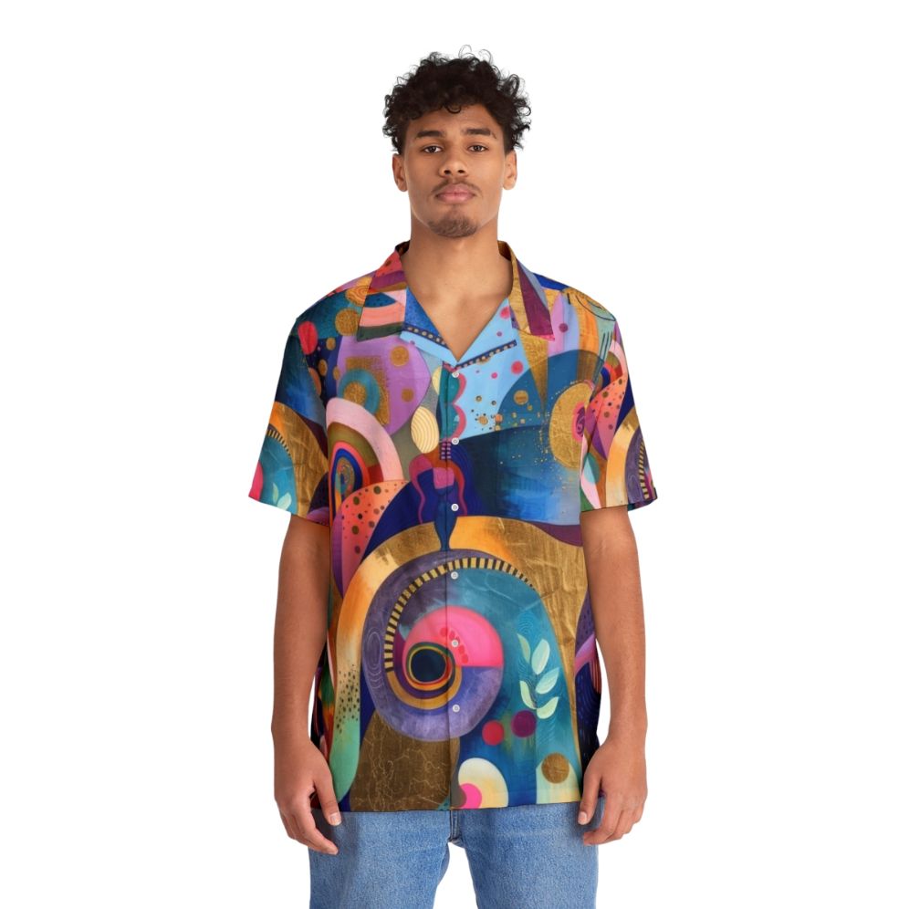 Tropical garden Hawaiian shirt with vibrant abstract patterns and floral design - People Front