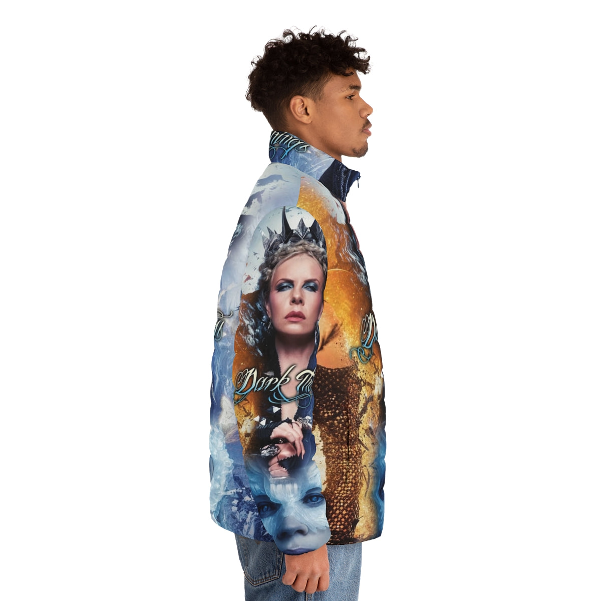 Evil Queen and Ice Queen fantasy art puffer jacket - men side right