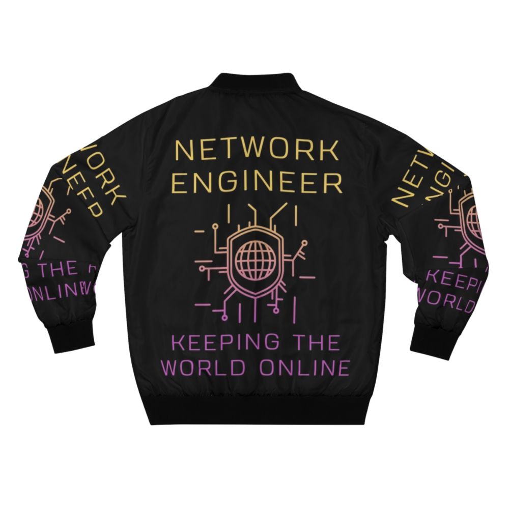 Network Engineer Bomber Jacket with Networking and Global Online Connections - Back