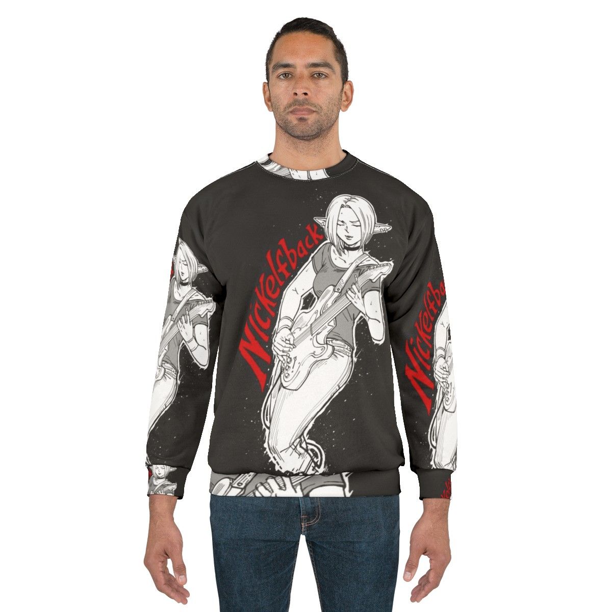 Elf Rock Band Sweatshirt featuring fantasy design and guitar - men