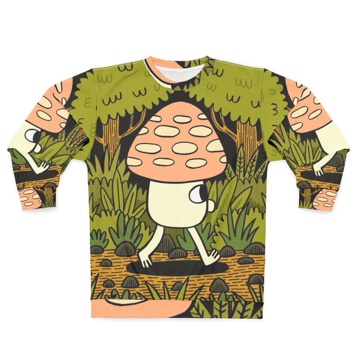 Sweatshirt featuring a nature-inspired design with autumn leaves and woodland creatures