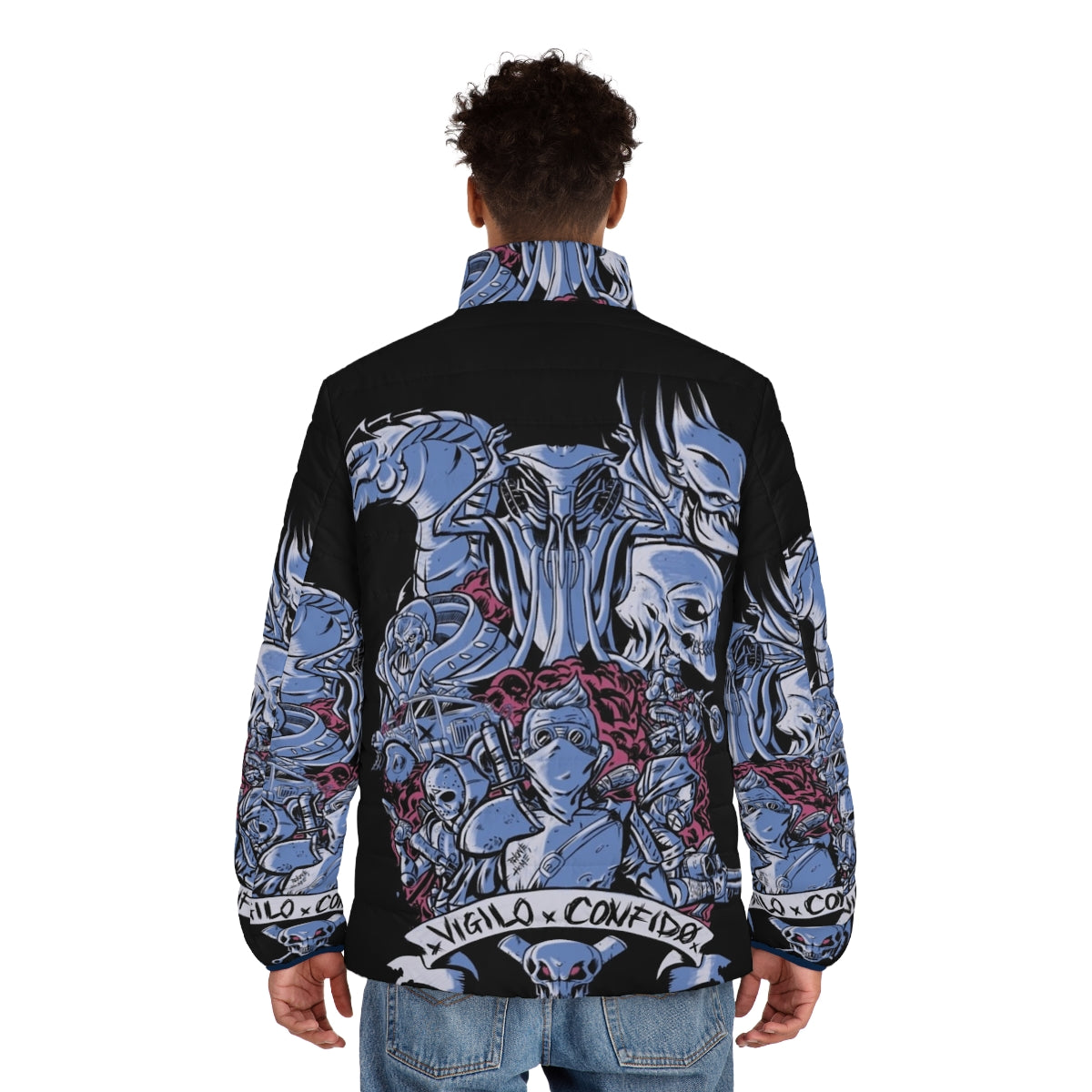 Vigilo Confido Puffer Jacket with XCOM and post-apocalyptic inspired design - men back