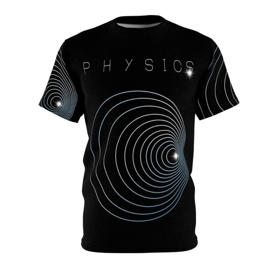 Vibrant t-shirt with a graphic design showcasing the Doppler effect, a fundamental concept in physics.