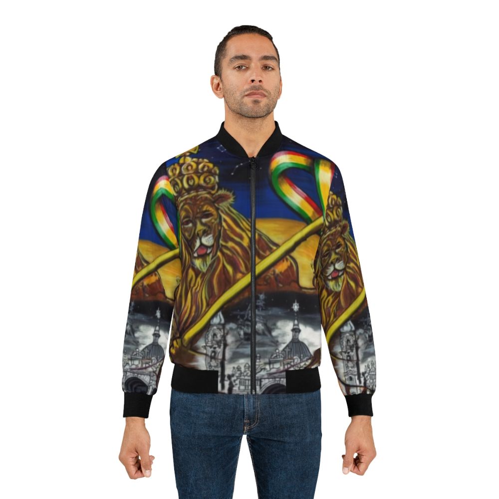 Midnite Zion Rastafarian Bomber Jacket with Lion of Judah Design - Lifestyle