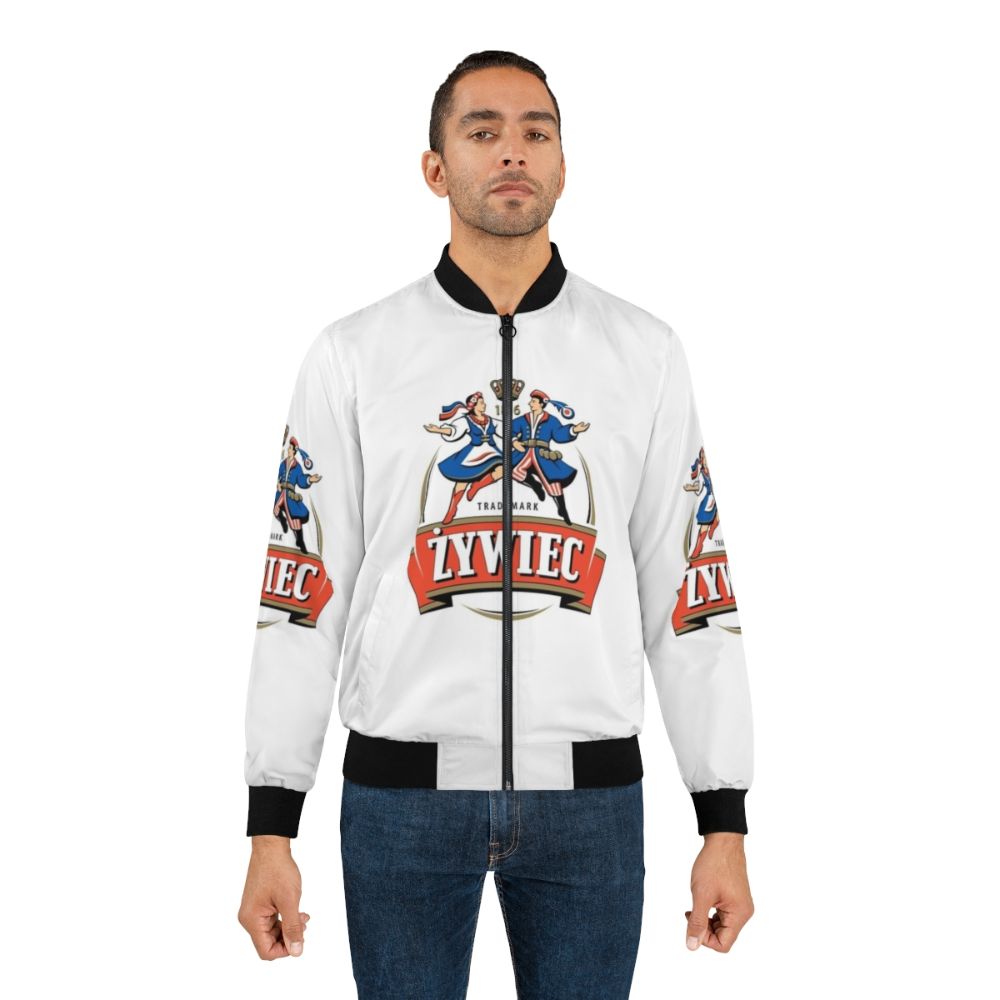 Polish Bomber Jacket featuring the Zywiec Polska beer logo and eagle coat of arms - Lifestyle