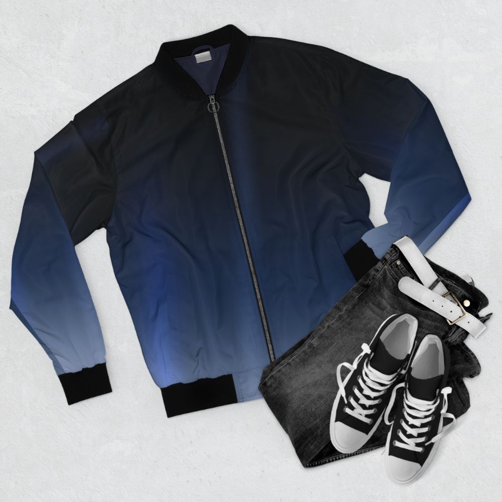 Pale Blue Dot NASA Voyager 1 Bomber Jacket featuring the iconic image of Earth from the Voyager 1 spacecraft - Flat lay