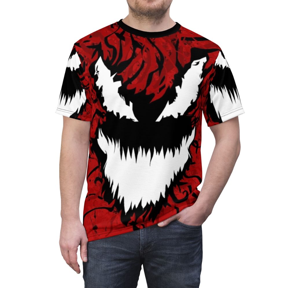 Carnage-themed t-shirt with a bold, all-over print design - men front