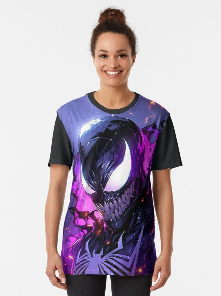 Marvel Symbiote Graphic T-Shirt featuring characters from the Venom and Spiderman comics - Women