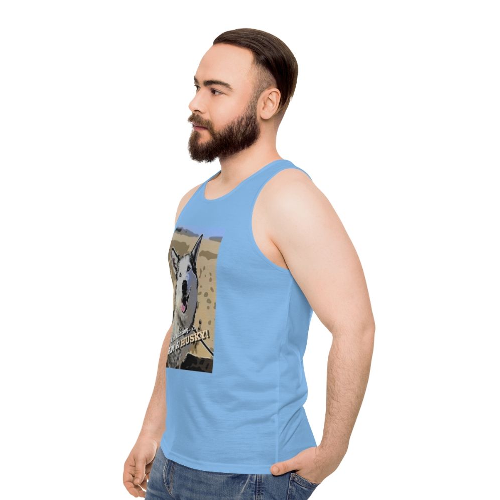 Siberian Husky wearing Unisex Tank Top - men side