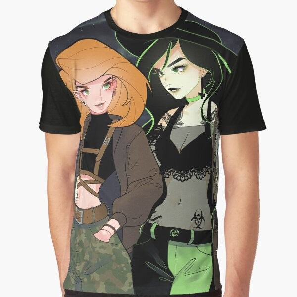 Kim and Shego, the lesbian couple from the anime Kim Possible, featured on a graphic t-shirt design.