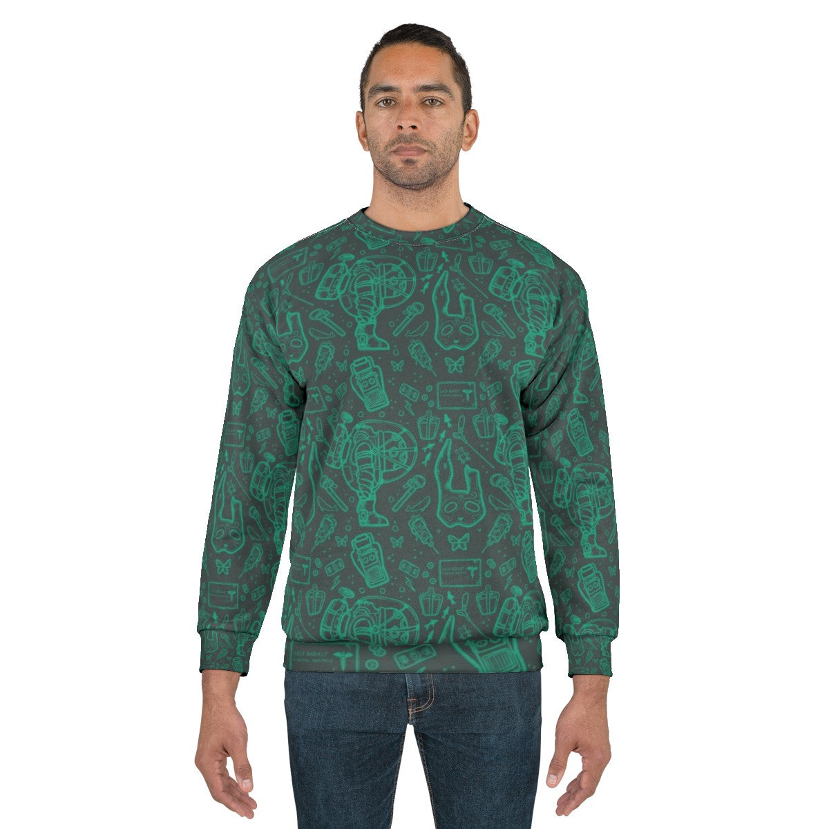 Bioshock Rapture gaming sweatshirt with continuous blue pattern - men