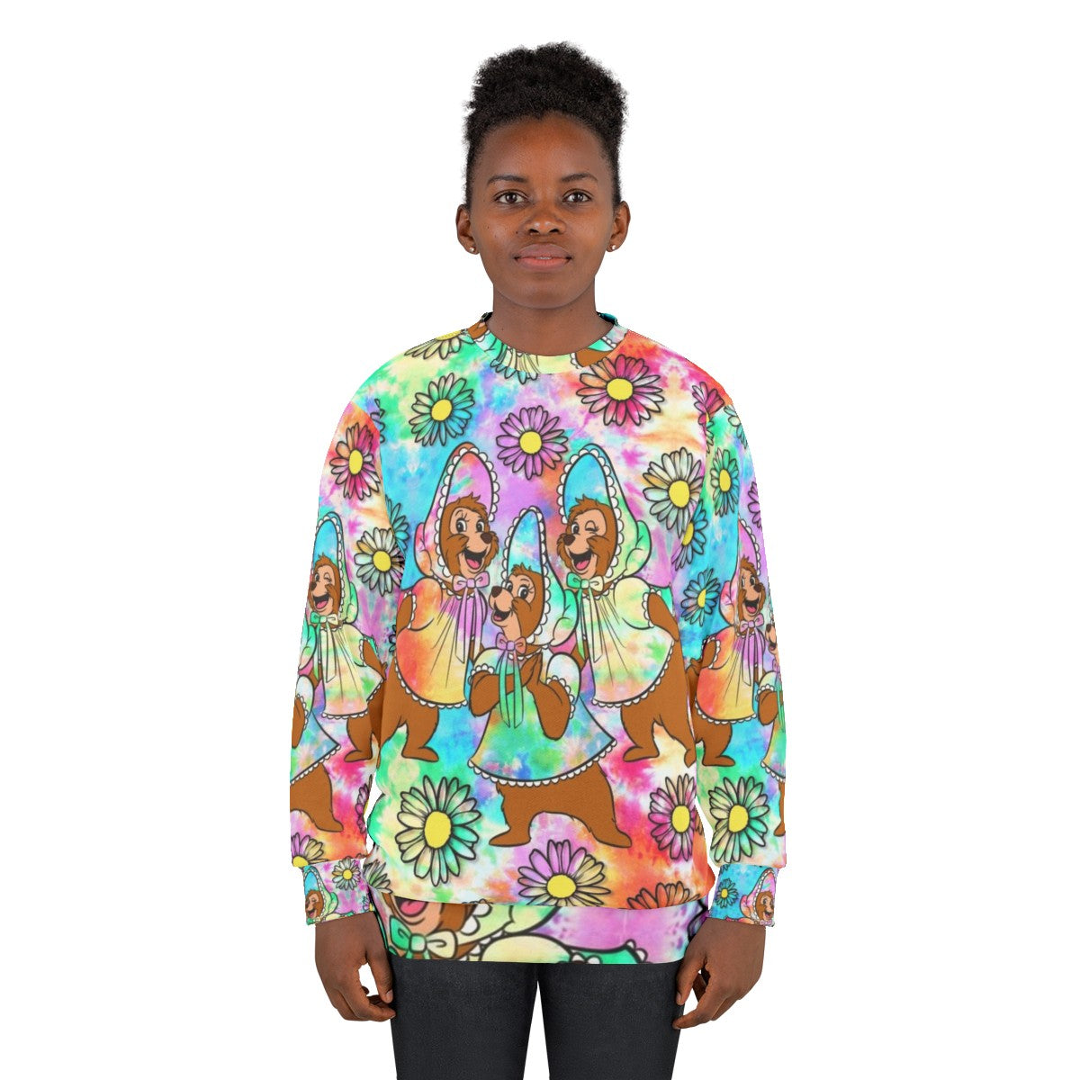 Retro tie-dye sweatshirt with sun bonnets for country bear fans - women