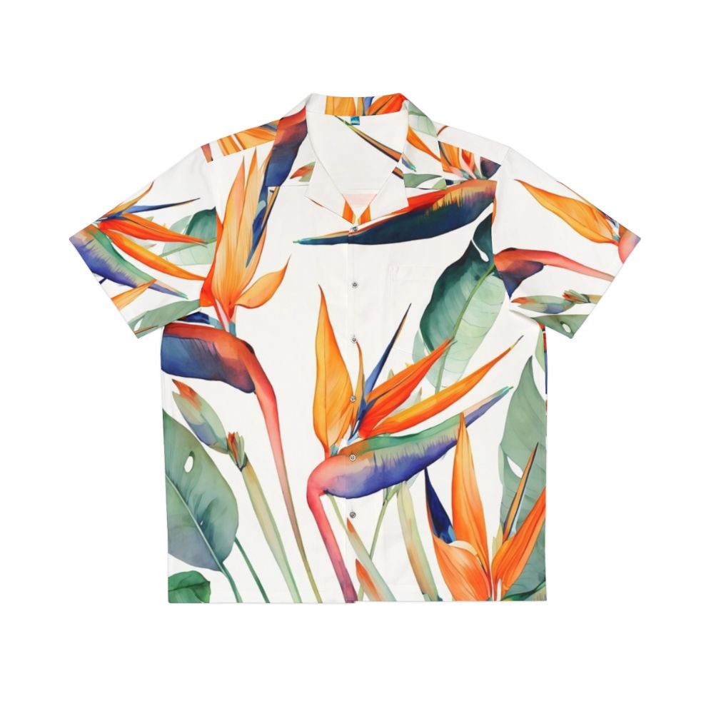 Colorful birds of paradise print on a hawaiian style shirt