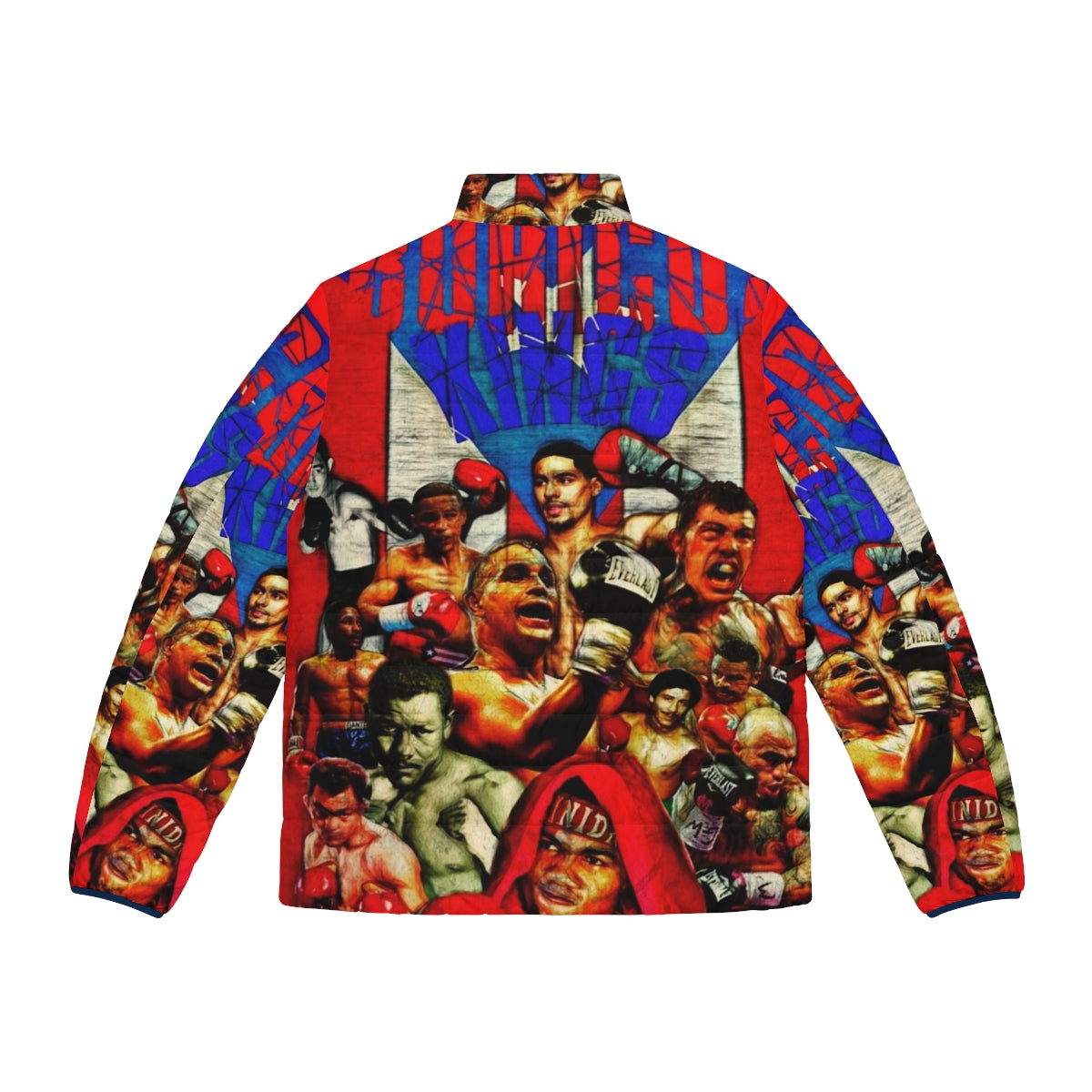 Boricua Kings Puffer Jacket featuring Puerto Rican pride and boxing design - Back