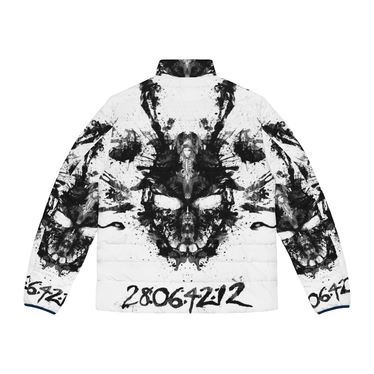 Donnie Darko inspired inkblot puffer jacket with a vintage, retro graphic design - Back