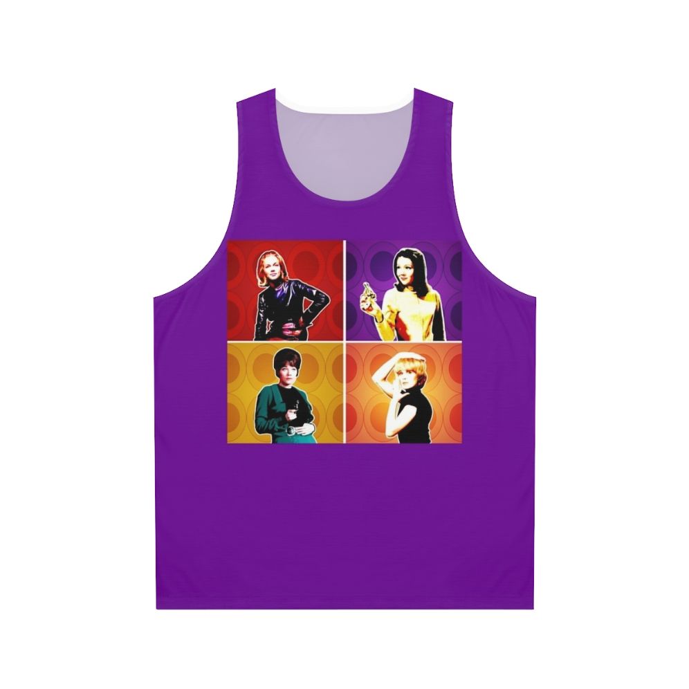 Unisex tank top featuring pop art designs of classic TV heroines