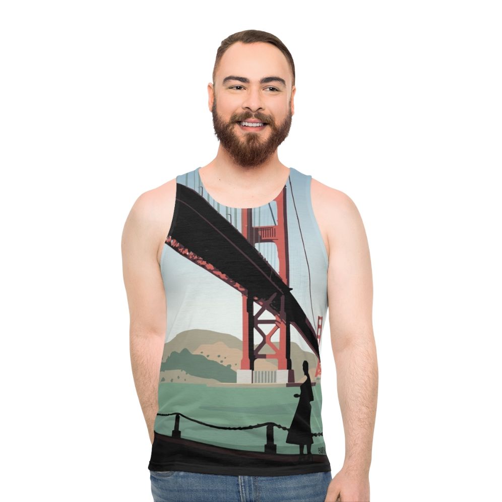 Unisex Vertigo Inspired Tank Top featuring Hitchcock's classic film imagery - men