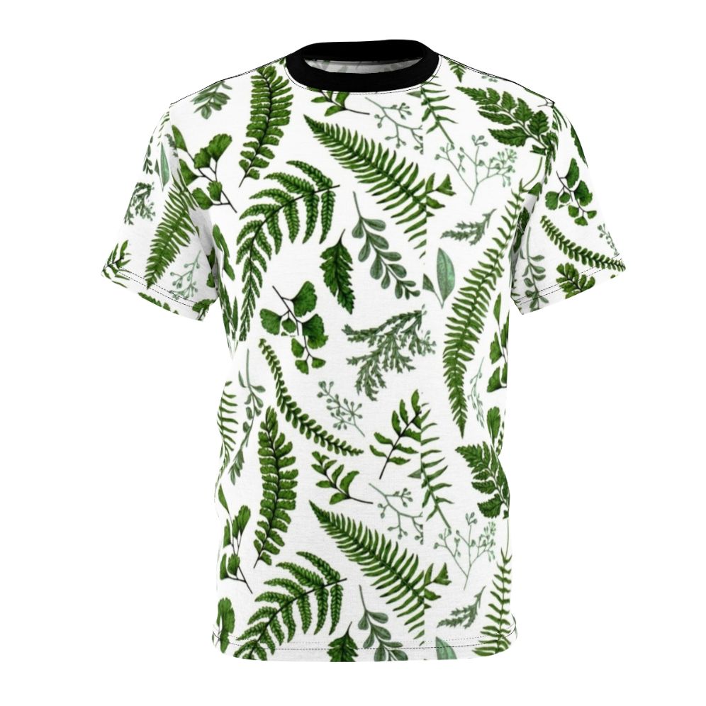 Vibrant green ferns and leaves adorning a high-quality t-shirt for nature enthusiasts.