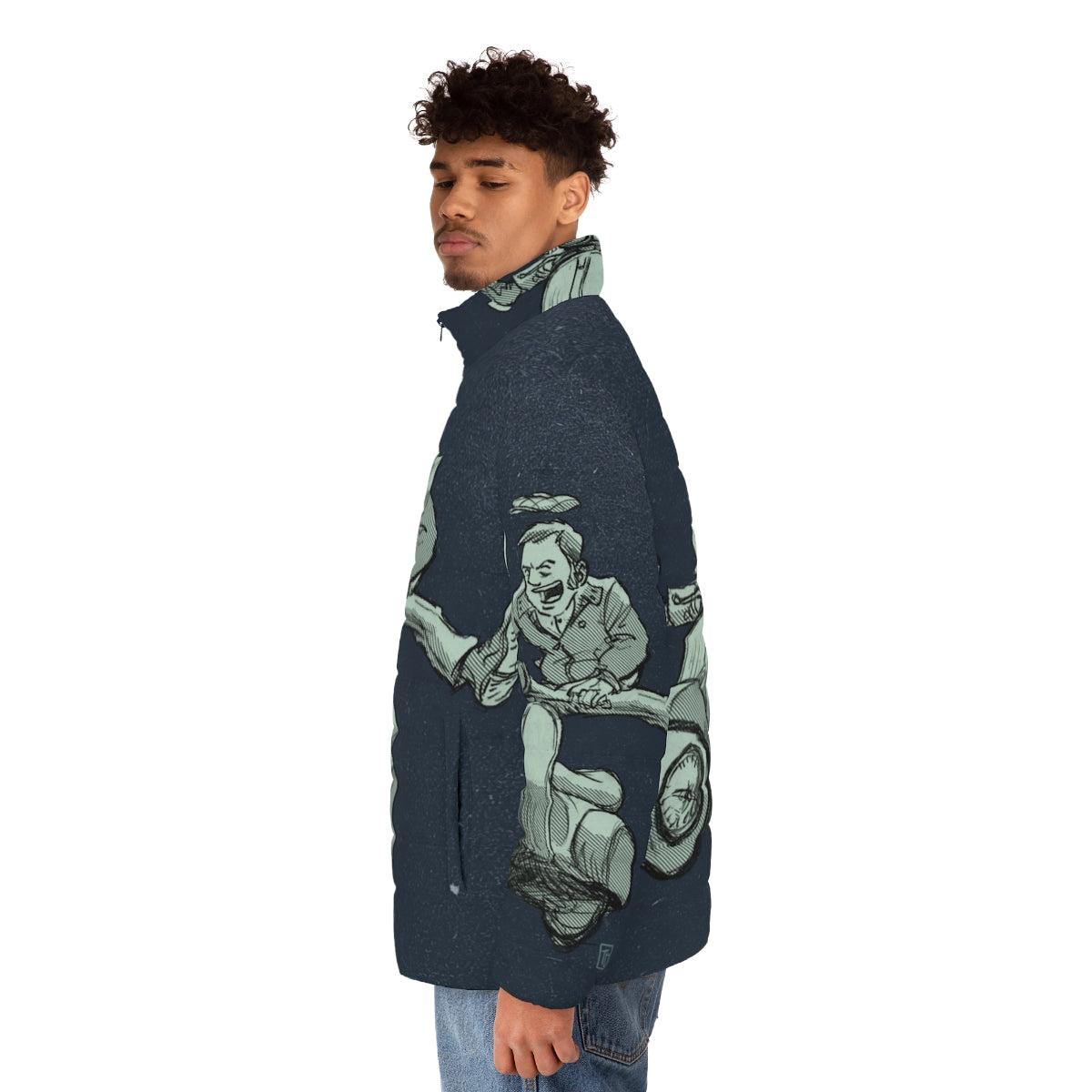 Vintage-inspired puffer jacket with a mod-style design, perfect for the scooterist subculture - men side left