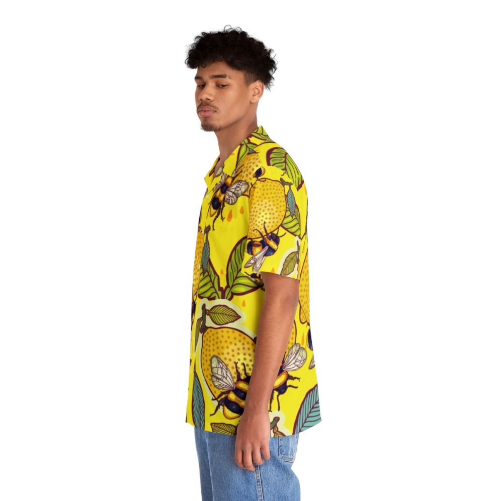 Yellow Hawaiian shirt with lemon and bee garden design - People Left