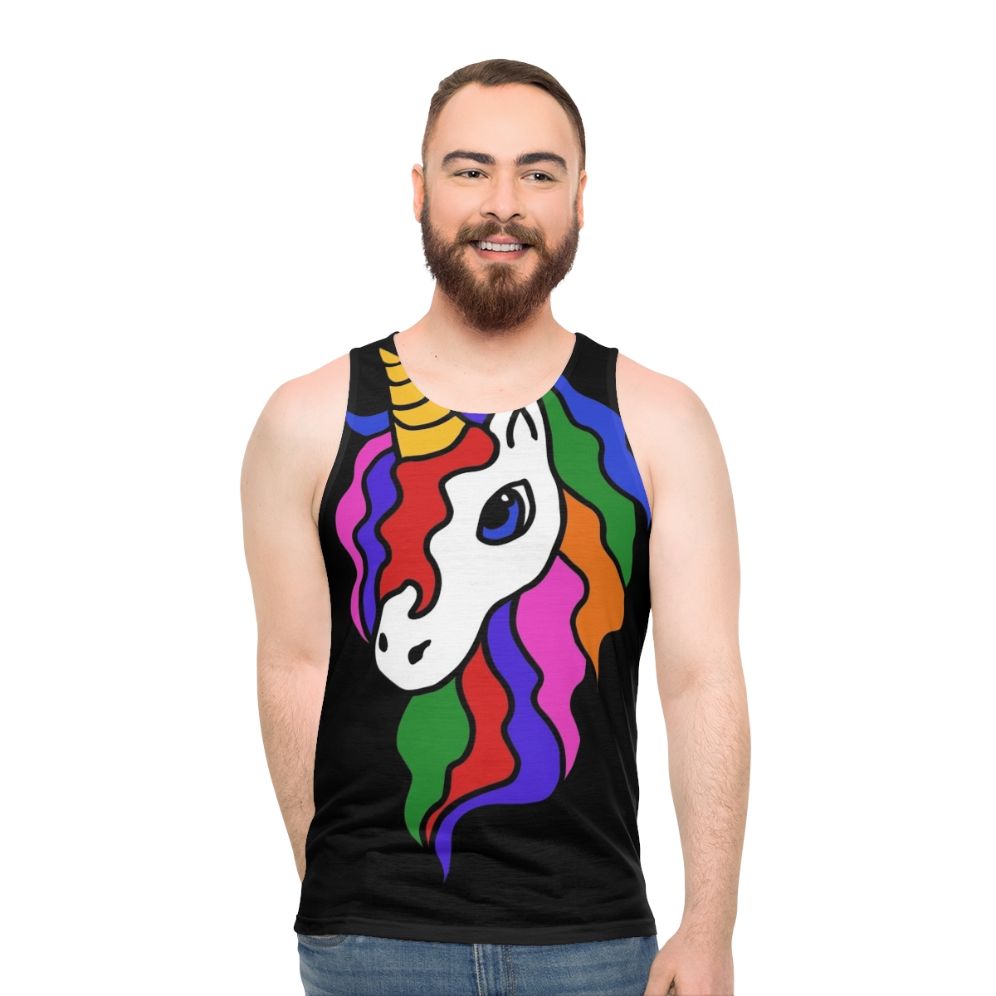 Retro unicorn unisex tank top with rainbow and cute design - men