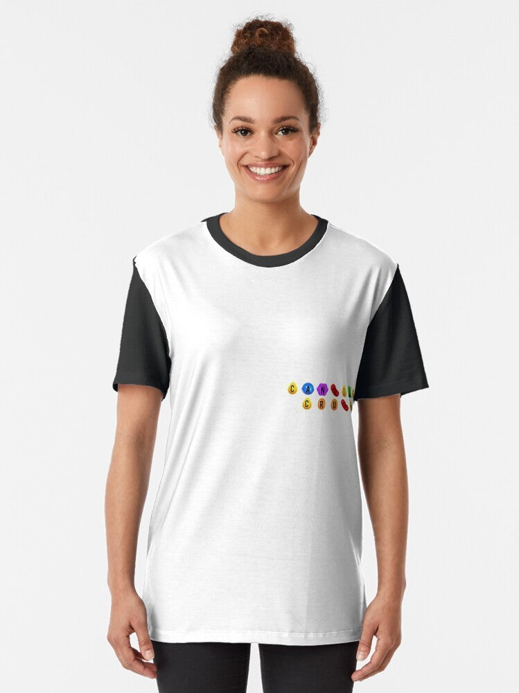 Candide Crush graphic t-shirt featuring the Therapy Taxi logo and design - Women