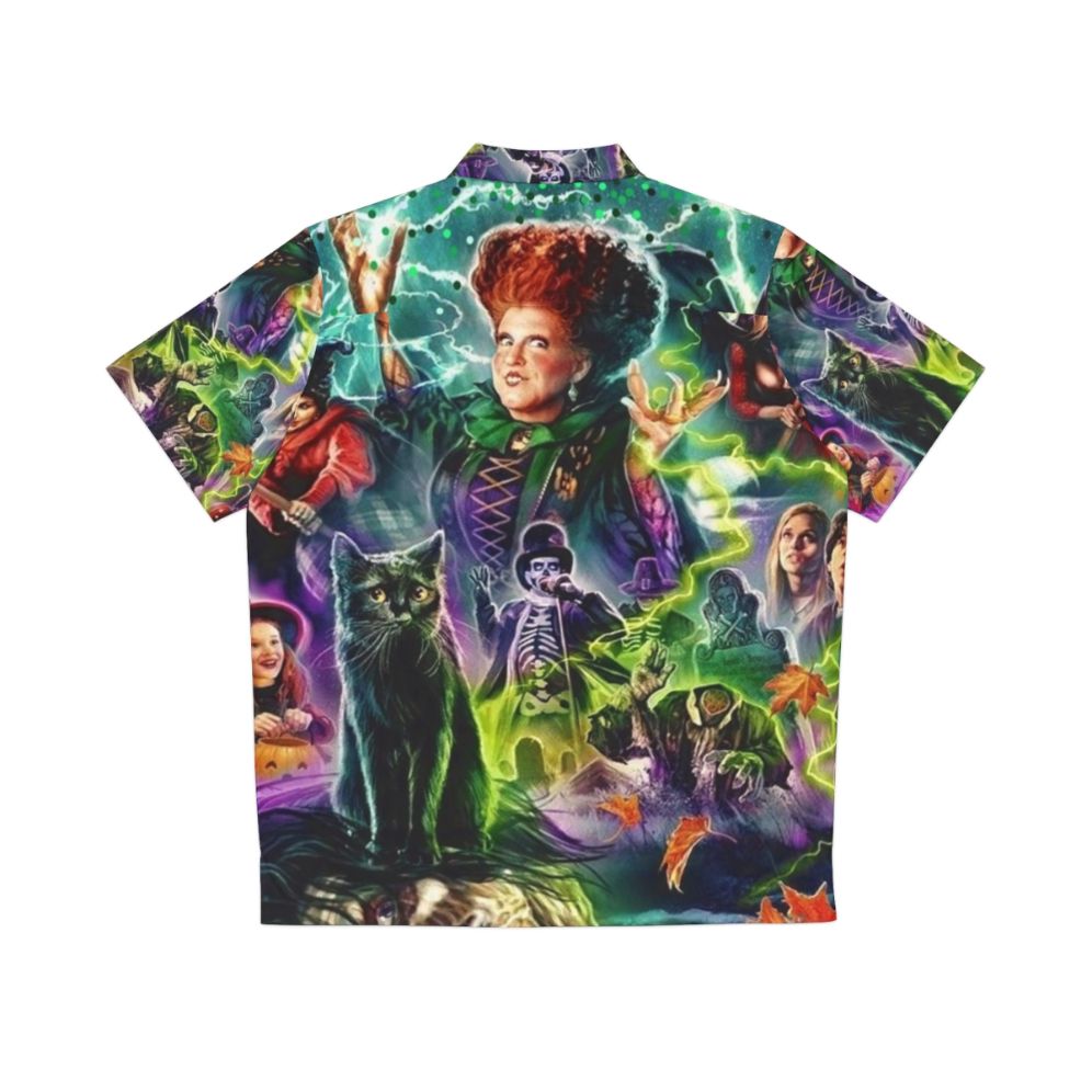 Hocus Pocus 1993 Hawaiian Shirt featuring witches, black cat, and pumpkin - Back