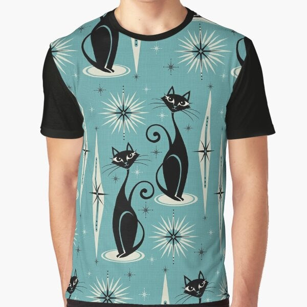 Retro mid century atomic cats graphic t-shirt design