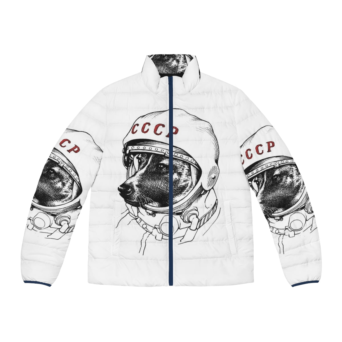 Laika Space Traveler Puffer Jacket featuring a dog in a spacesuit