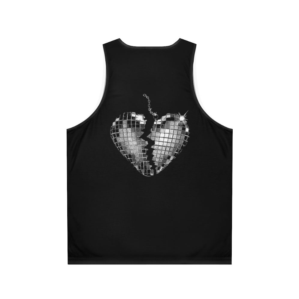 Unisex pop music tank top with "Nothing Breaks Like A Heart 3" design - Back