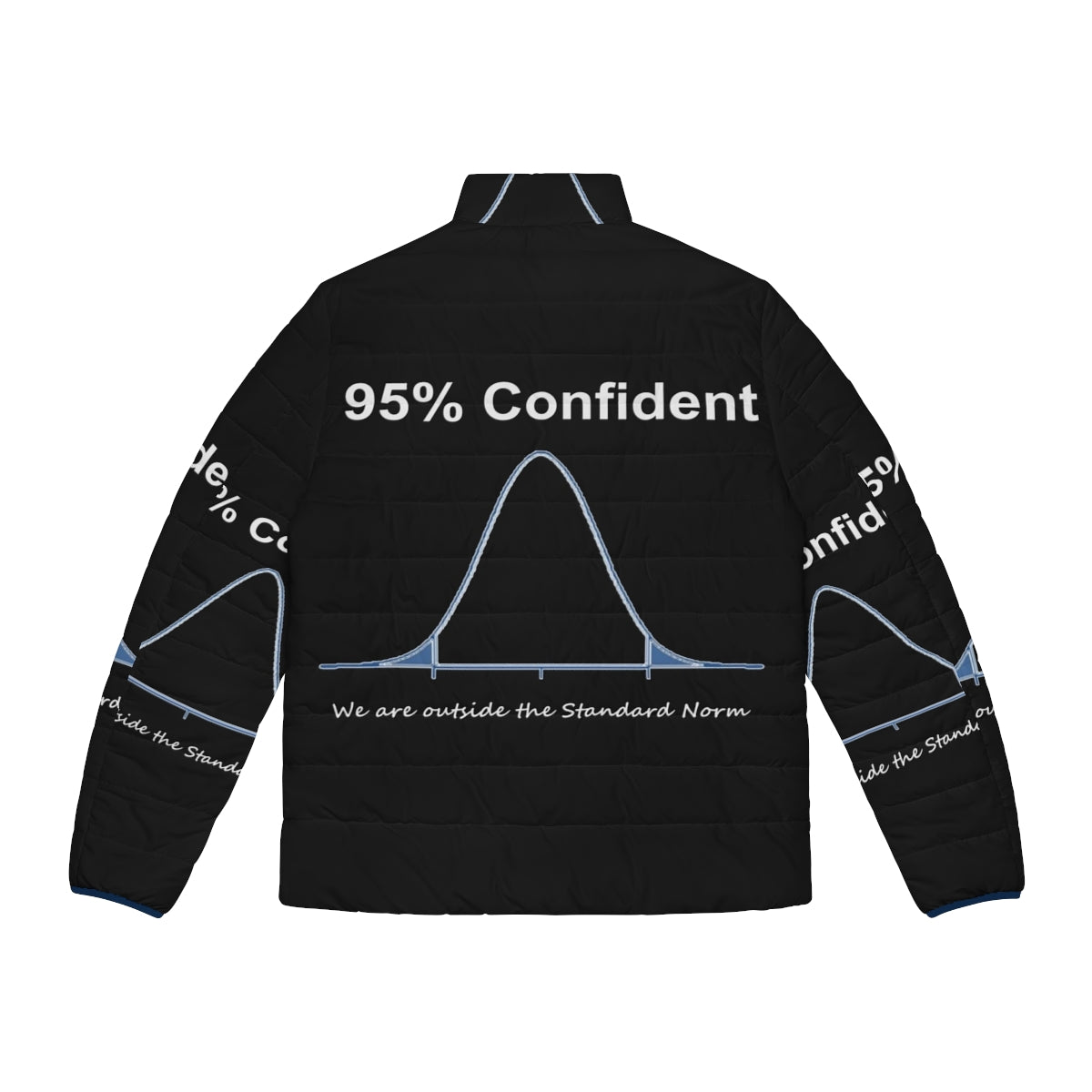 A stylish puffer jacket with a '95% Confident' graphic, perfect for data scientists, math nerds, and tech-savvy individuals. - Back