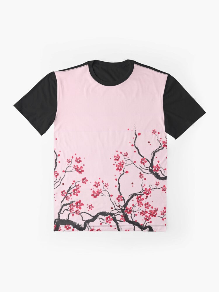 Cherry blossom floral graphic design on a t-shirt - Flat lay