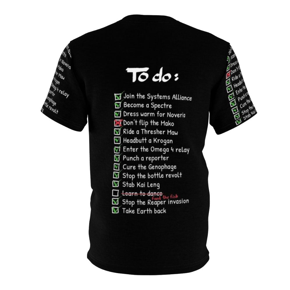 Commander Shepard's To-Do List gaming t-shirt featuring popular Mass Effect character and iconic video game imagery. - Back