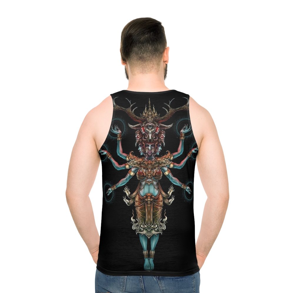 Unisex tank top with mystical yak art design - men back